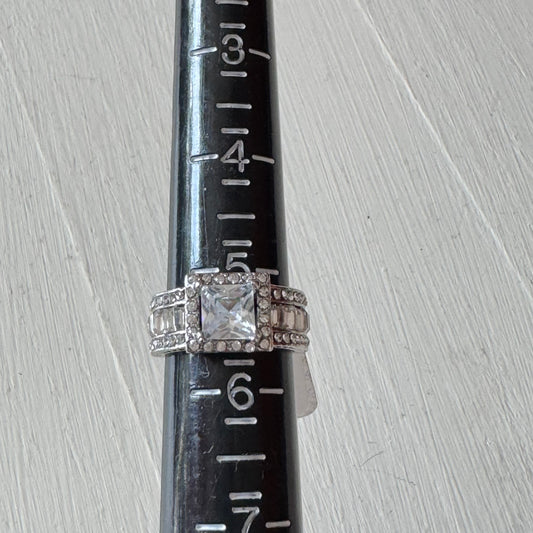 Vintage Style Princess Cut Halo Wide Band Ring - Size 5