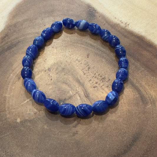 Inga Ann's Blue Swirl Oval Beaded Bracelet