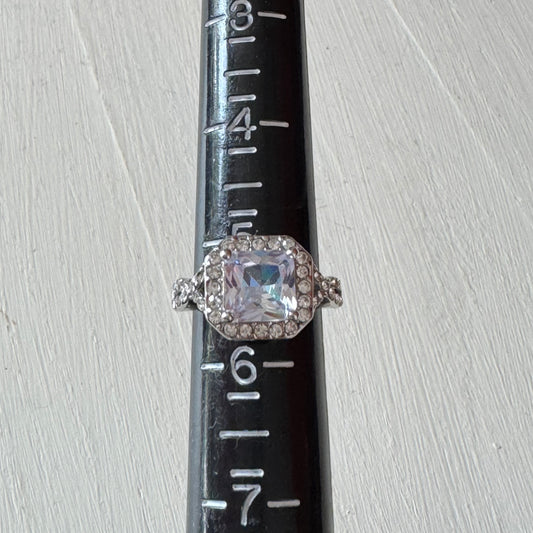 Vintage Style Square Cushion Cut Halo Ring - Size 5