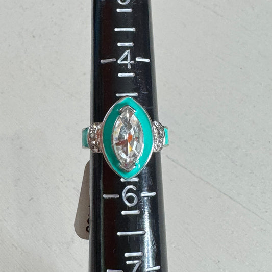 Turquoise Enamel Marquise Cocktail Ring - Size 5