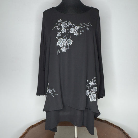 Diane Gilman Floral Embroidered Layered Top - Size 2X