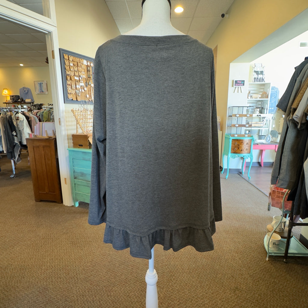 Emerald Ruffle Trim Top - Size 2X