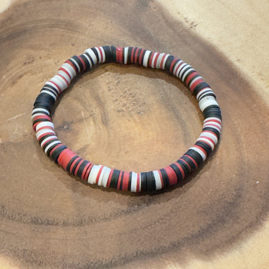 Inga Ann's White Black & Red Heishi Beaded Bracelet