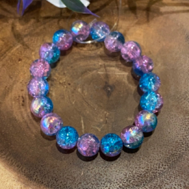 Inga Ann's Pink & Blue Crackle Beaded Bracelet