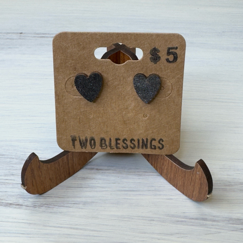 Two Blessings Earrings - Wood Heart - Gray