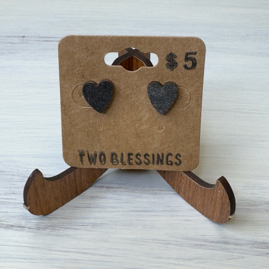 Two Blessings Earrings - Wood Heart - Gray