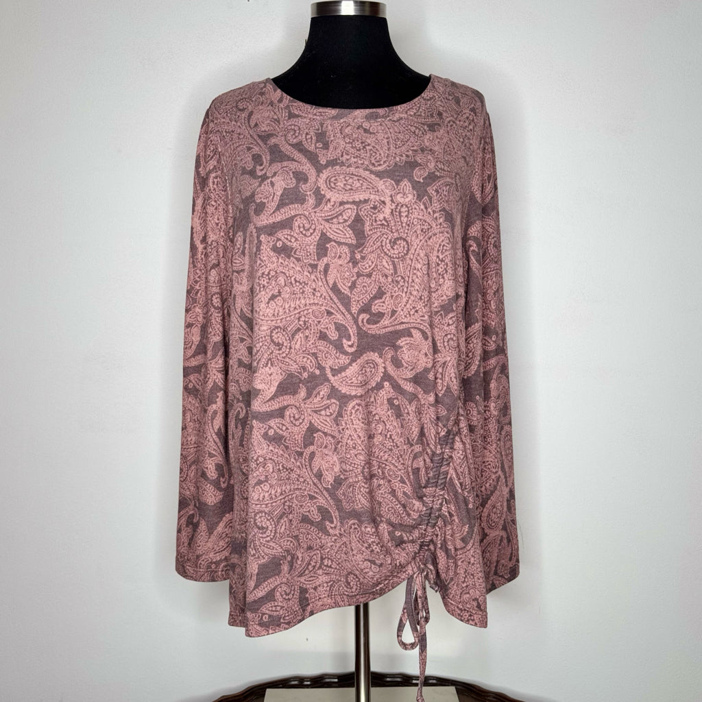 Como Blu Paisley Print Ruched Front Top - Size XL