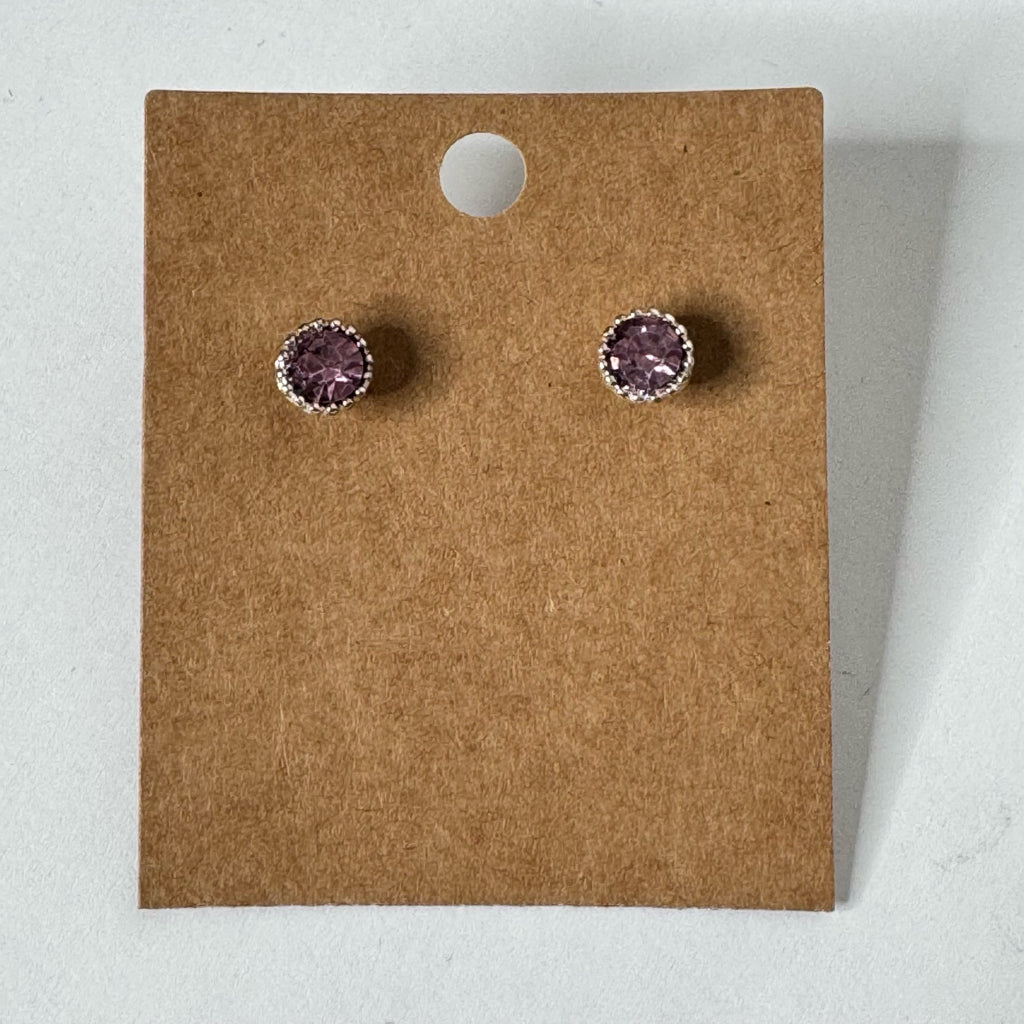 Amethyst-Colored Halo Stud Earrings