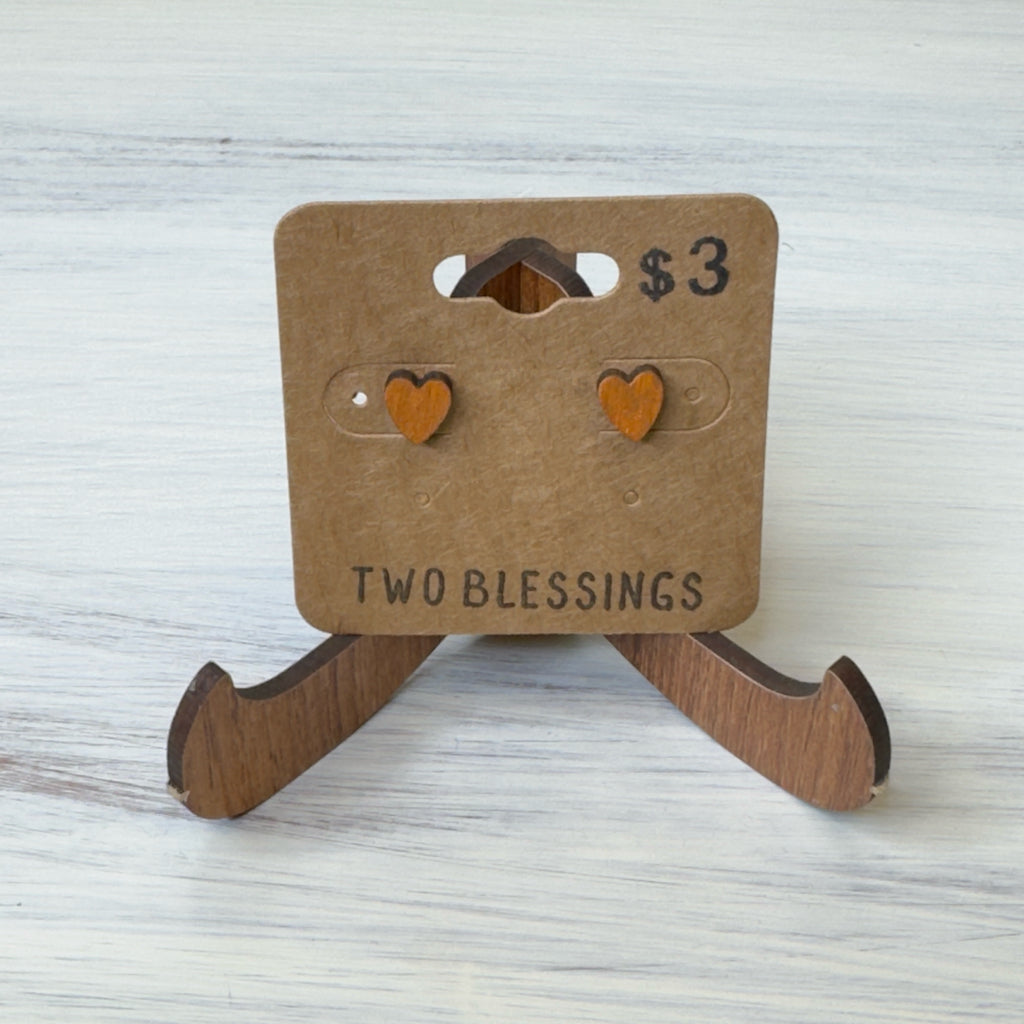 Two Blessings Earrings - Wood Heart - Tan