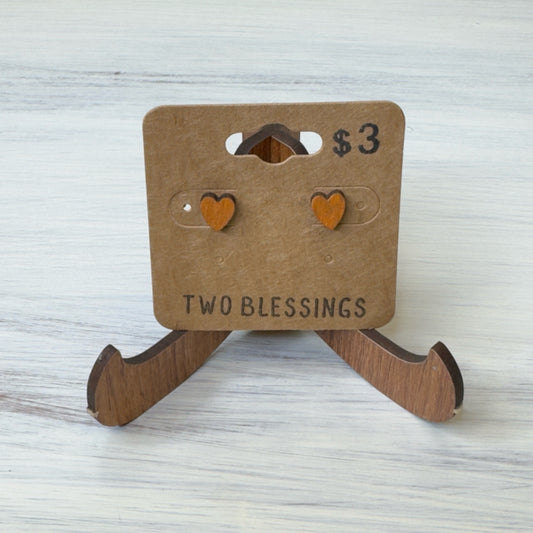 Two Blessings Earrings - Wood Heart - Tan