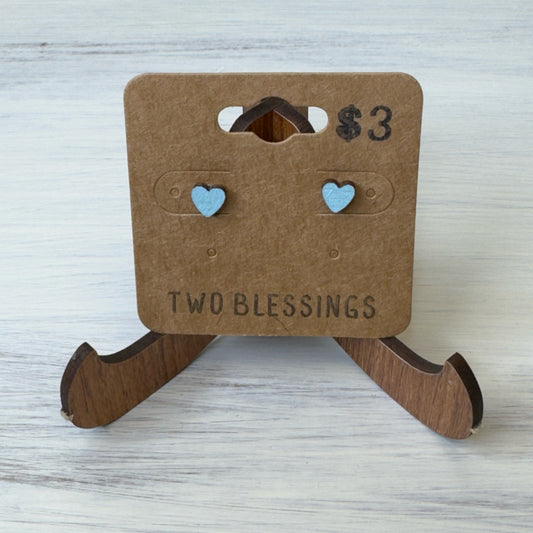 Two Blessings Earrings - Wood Heart - Blue
