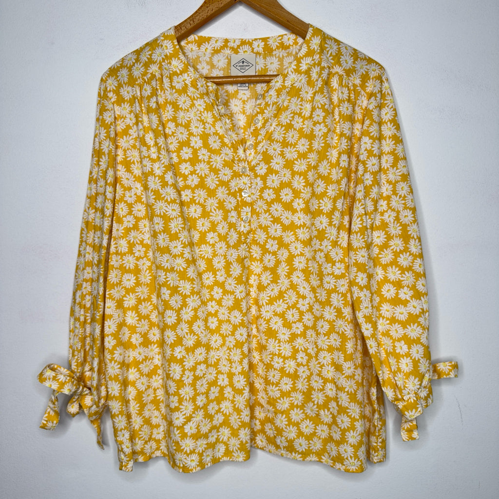 St. John's Bay Daisy Print Tie Sleeve Top - Size XXL