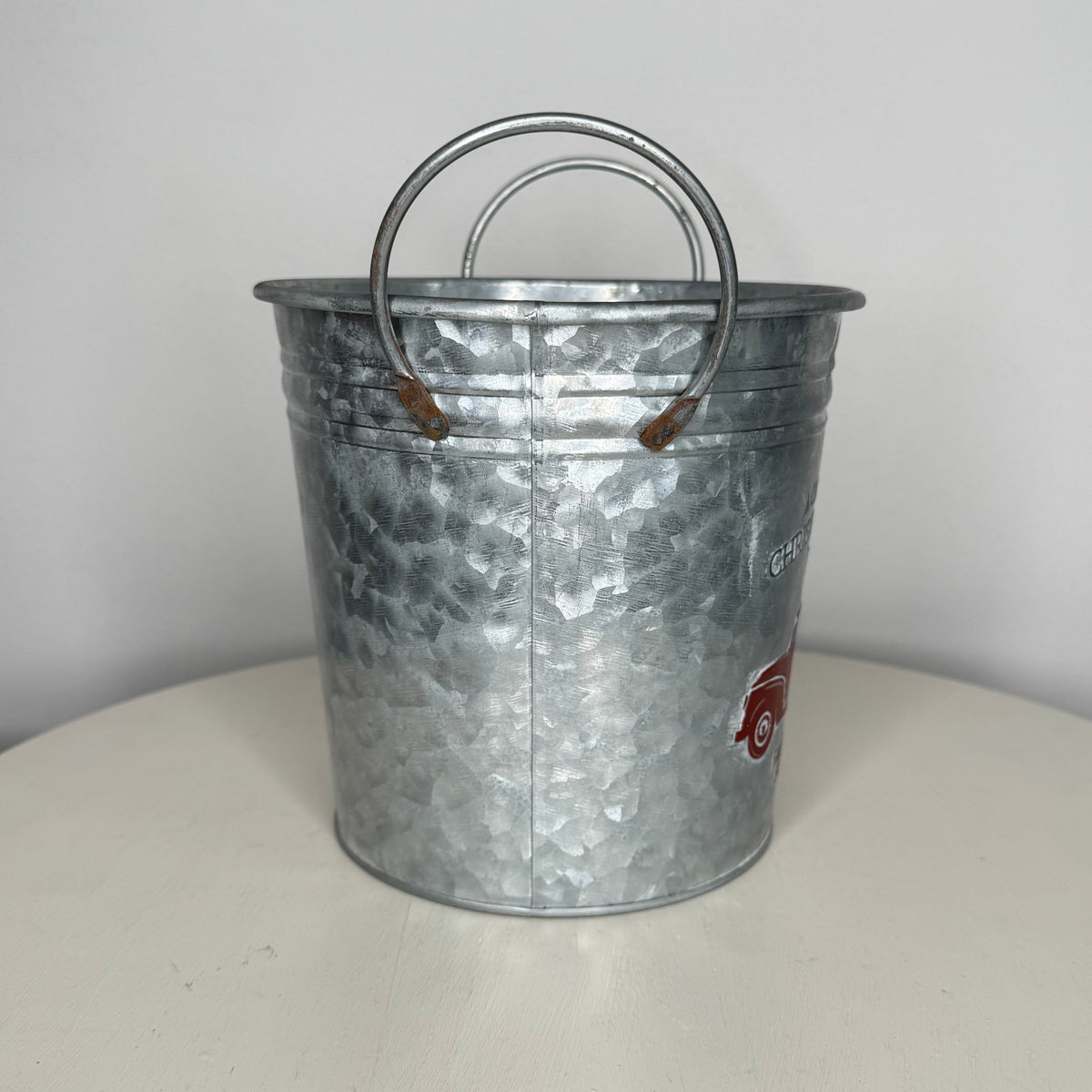 Cut & Carry Christmas Trees Galvanized Metal Pail With Handles