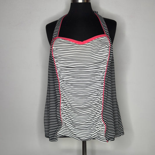 Wave Zone Ruched Striped Halter Top Tankini - Size 18
