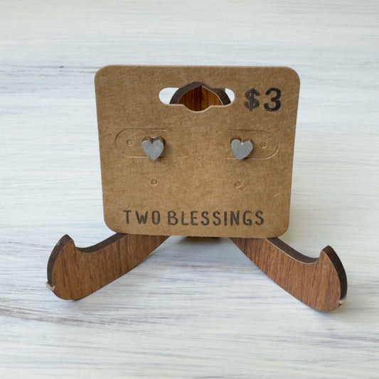 Two Blessings Earrings - Wood Heart - Silver