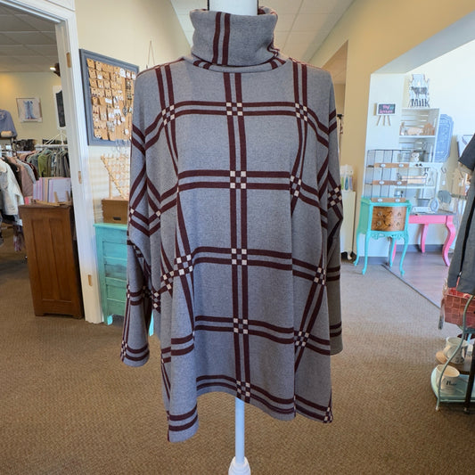 Hailey & Co Plaid Turtleneck Notch Neck Top - Size 1X