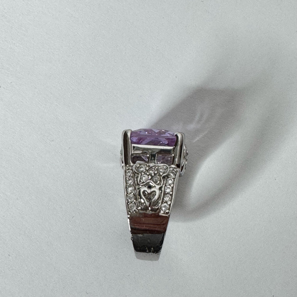Sterling Silver Cocktail Ring w/Purple Gemstone - Size 6