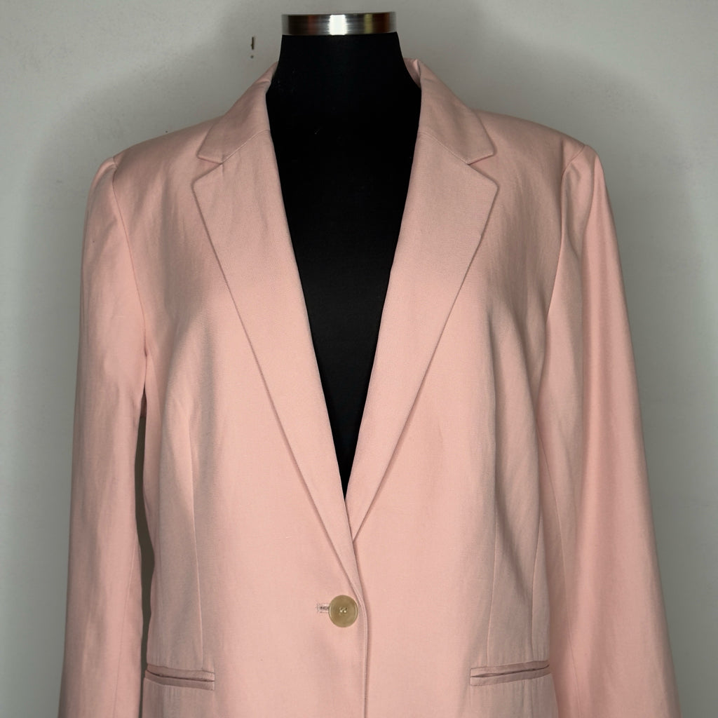 Loft Soft Pink Linen Blend One Button Blazer - Size 14