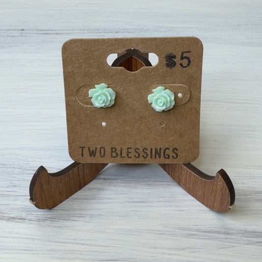 Two Blessings Earrings - Flower - Mint Green