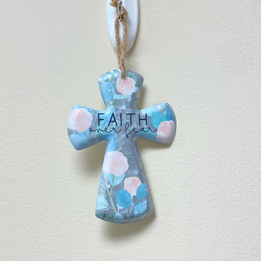 Faith Over Fear Hanging Metal Cross