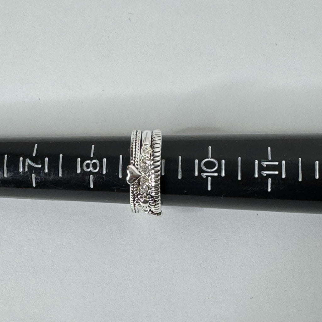 Wide Band Ring w/Heart Butterfly & Flower & CZ Insets - Size 9
