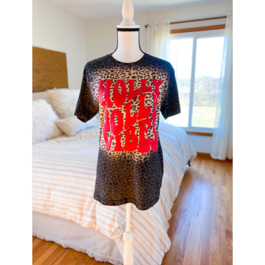 Holly Jolly Vibes Puff Print Graphic Tee - Size Medium