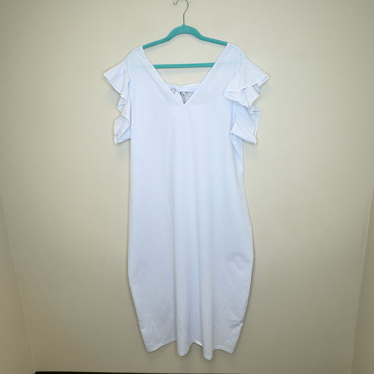 White Tie Back Ruffle Sleeve Dress - Size XL