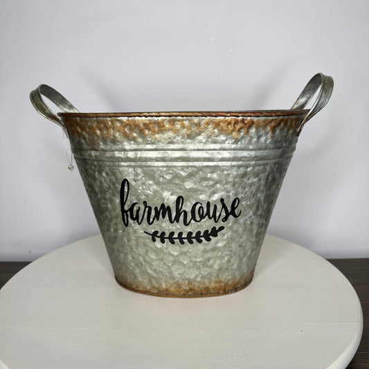 Farmhouse Hammered Galvanized Metal Pail With Handles