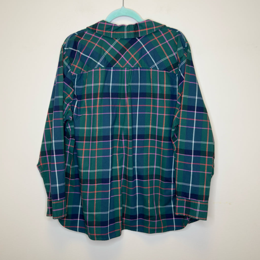 Talbots Plaid Button Front Top - Size 1X