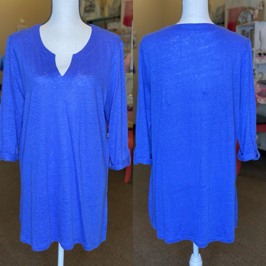 Chico's Notch Neck Linen Tunic Top - Size Large