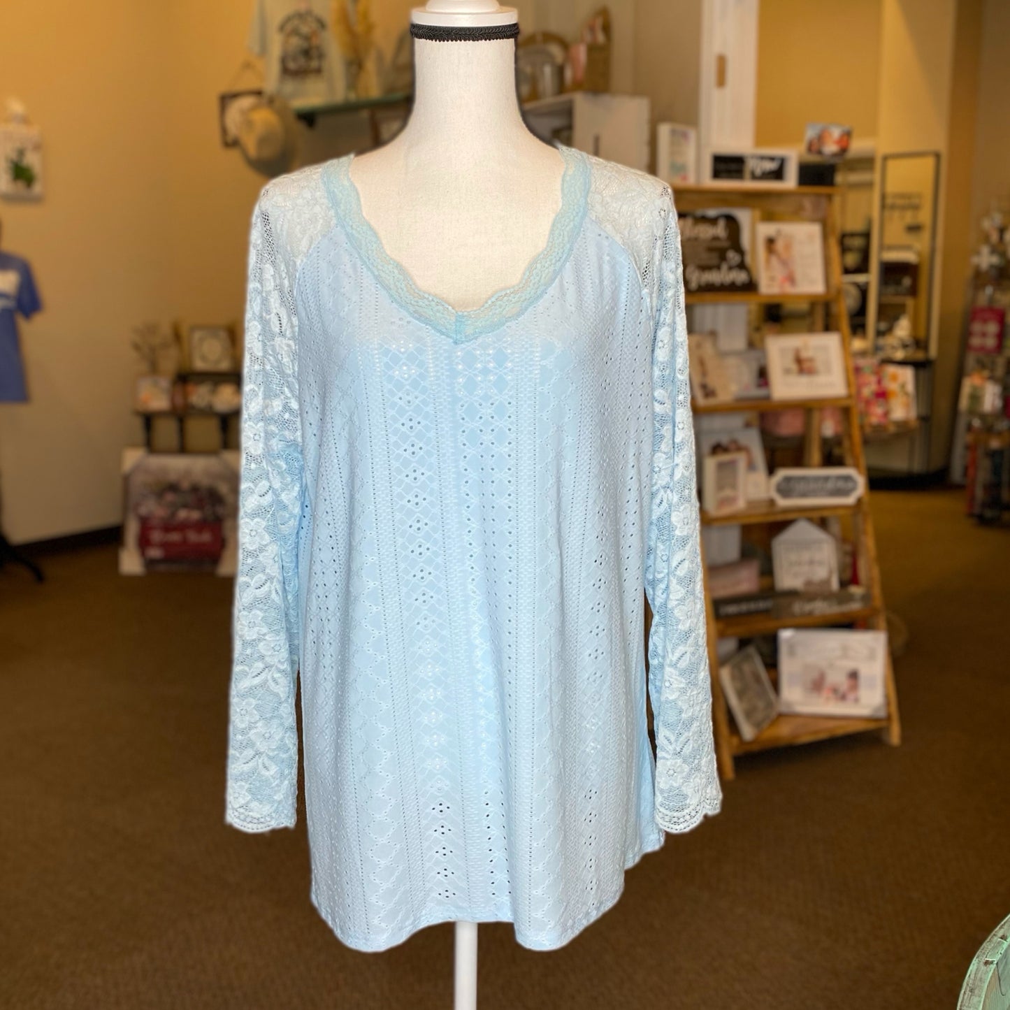 Baby Blue Eyelet & Lace Top - Size XXL
