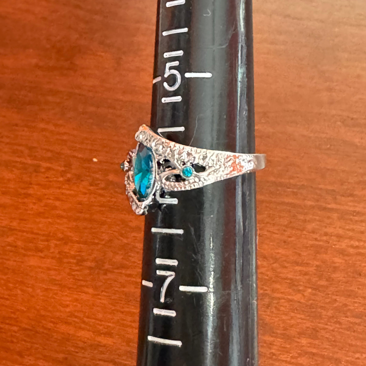 Vintage-Style Marquise Teal Gemstone Ring - Size 6