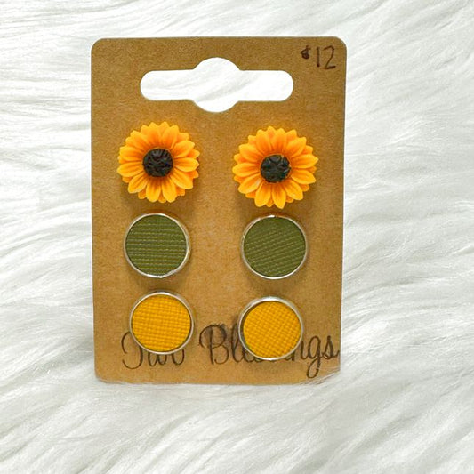 Two Blessings Earrings - 3pk - Sunflower/Green/Yellow