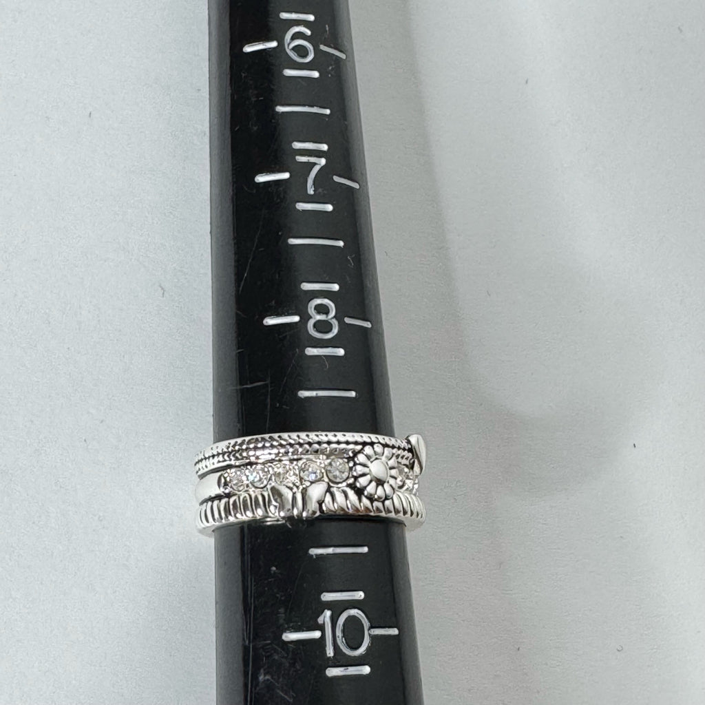 Wide Band Ring w/Heart Butterfly & Flower & CZ Insets - Size 9
