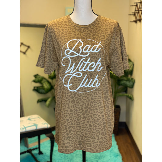 Bad Witch Club Leopard Print Graphic Tee - Size Medium