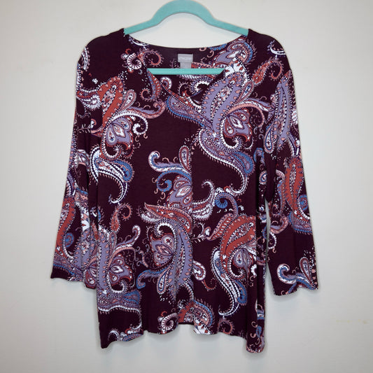 Chico's Paisley Print 3/4 Sleeve Top - Size Large