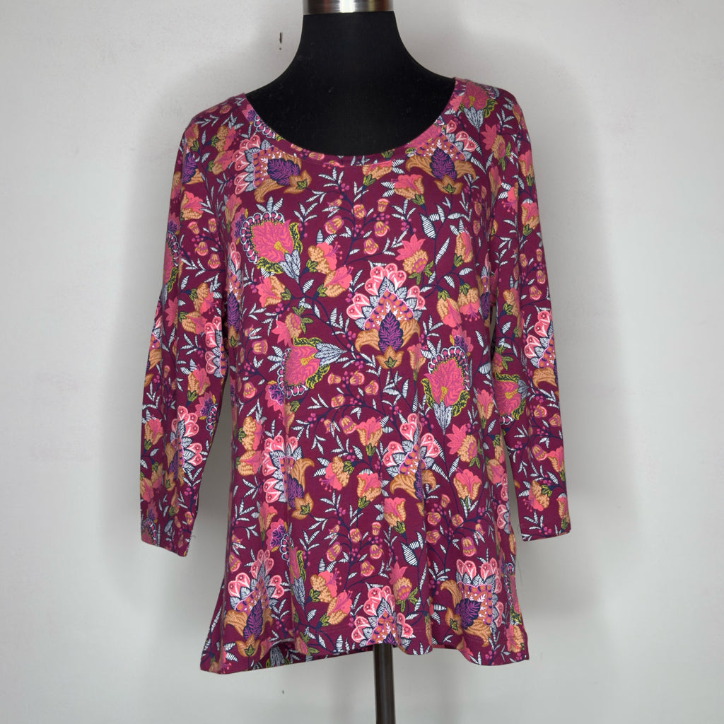 Soft Surroundings Floral Paisley Print 3/4 Sleeve Tee - Size Large