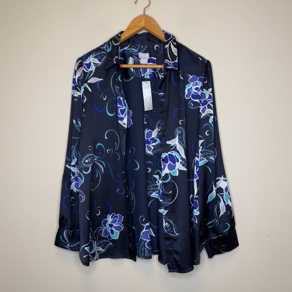 Chico's Floral Button Front Tunic Top - Size Large