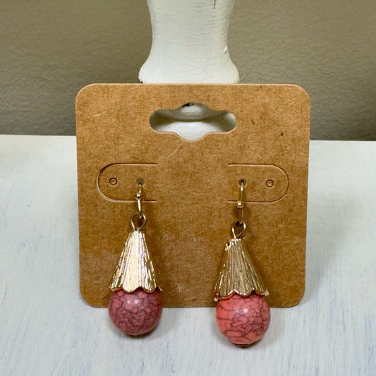 Gold & Pink Marble Dangle Earrings