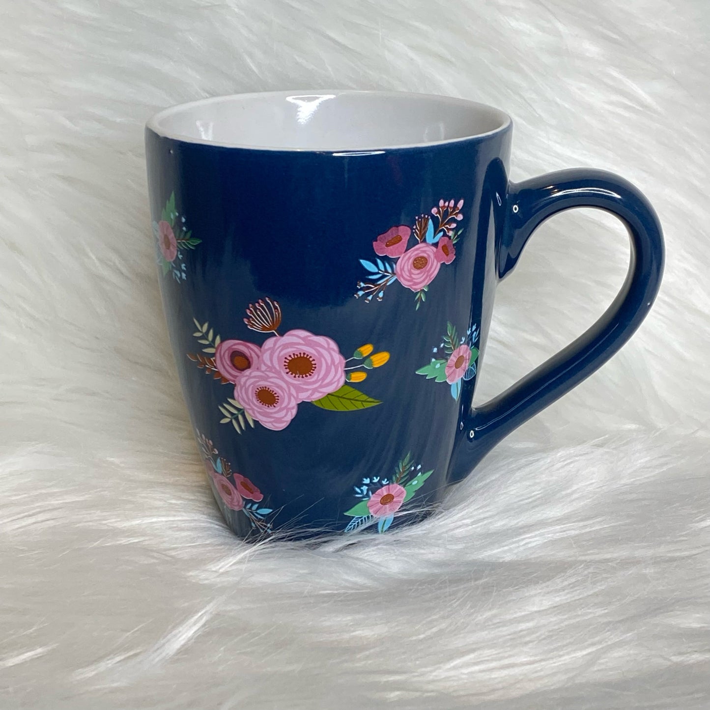Navy Blue w/Multicolor Floral Print Mug
