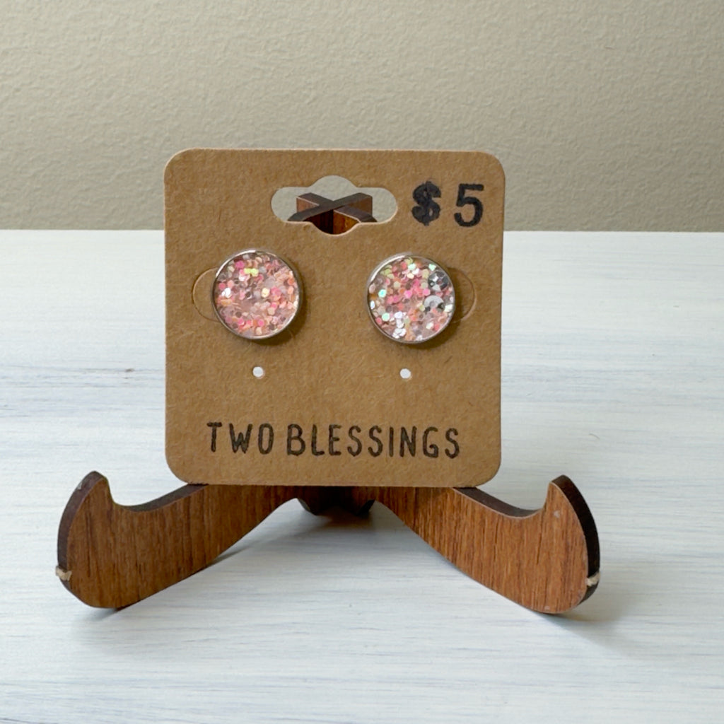 Two Blessings Earrings - Pink/Silver Glitter
