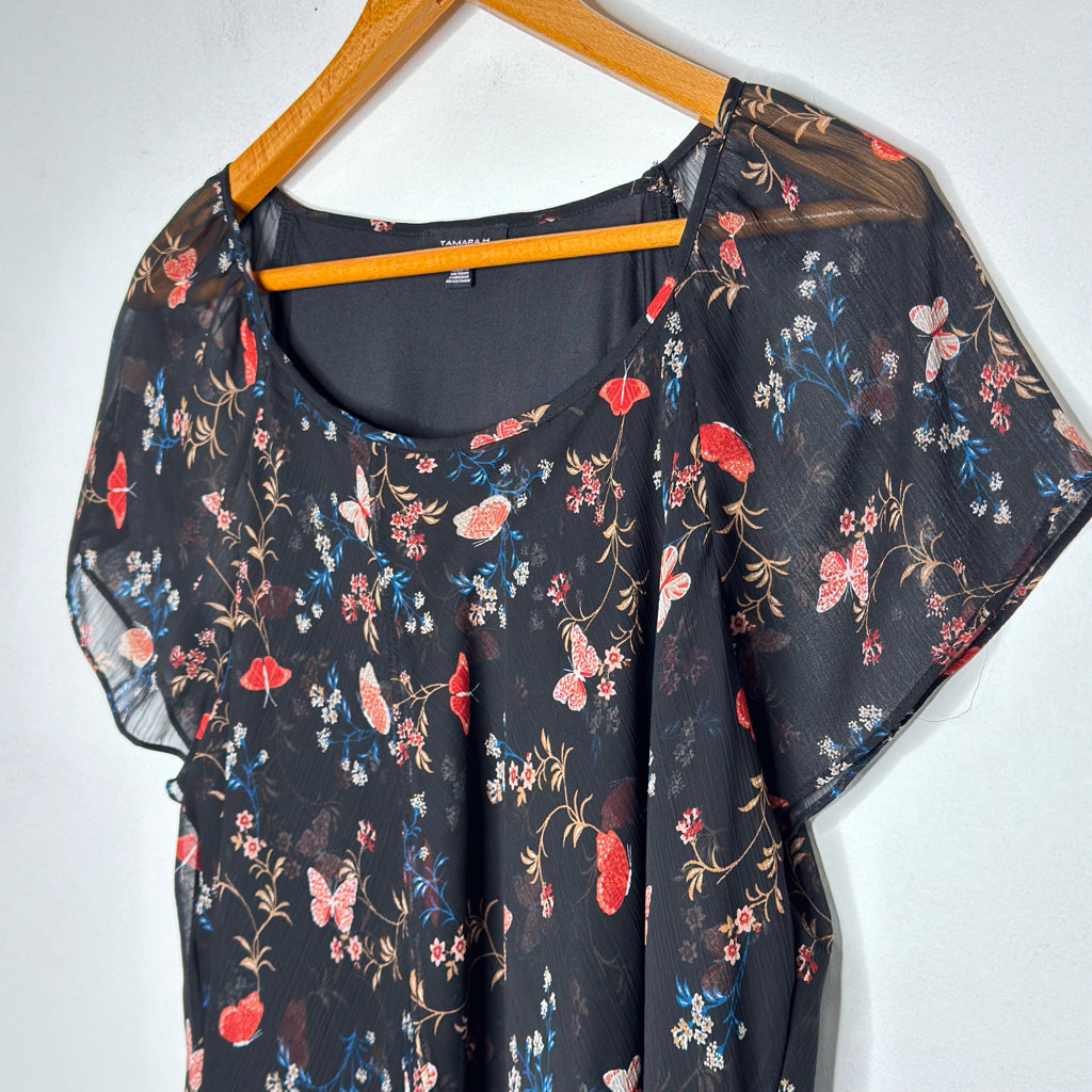 Tamara H. Floral BOHO Flutter Sleeve Top - Size 2X