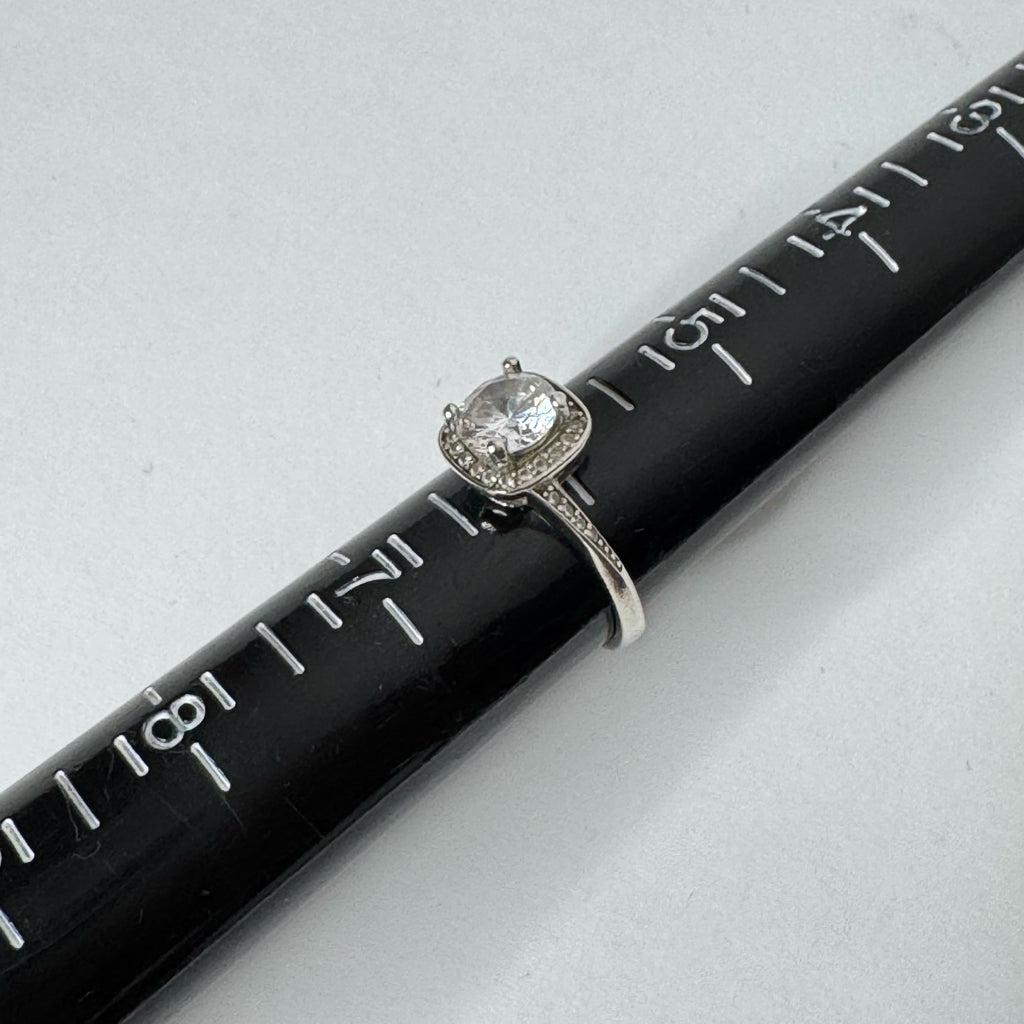Sterling Silver Cushion Halo Engagement Ring - Size 6