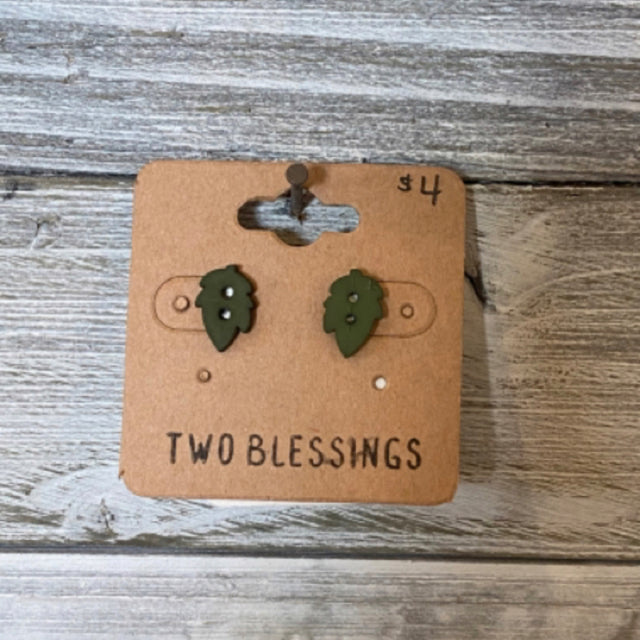 Two Blessings Earrings - Green Leaf