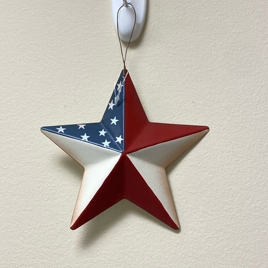 5" Primitive Hanging Red, White & Blue Metal Star