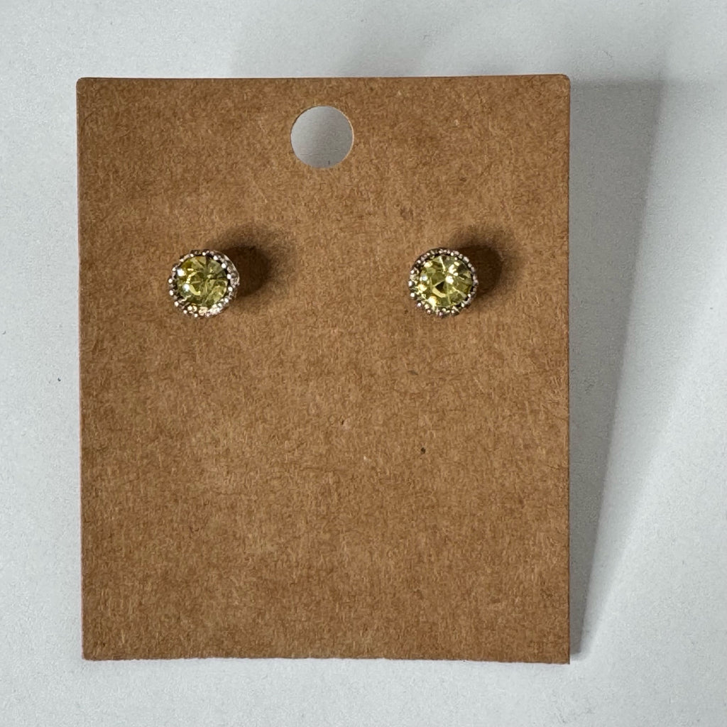 Peridot-Colored Halo Stud Earrings