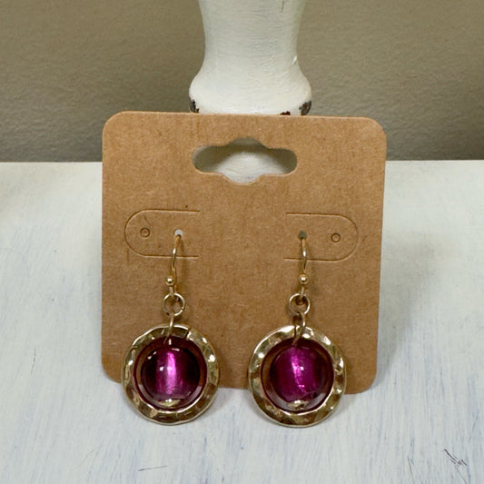 Gold & Purple Dangle Earrings