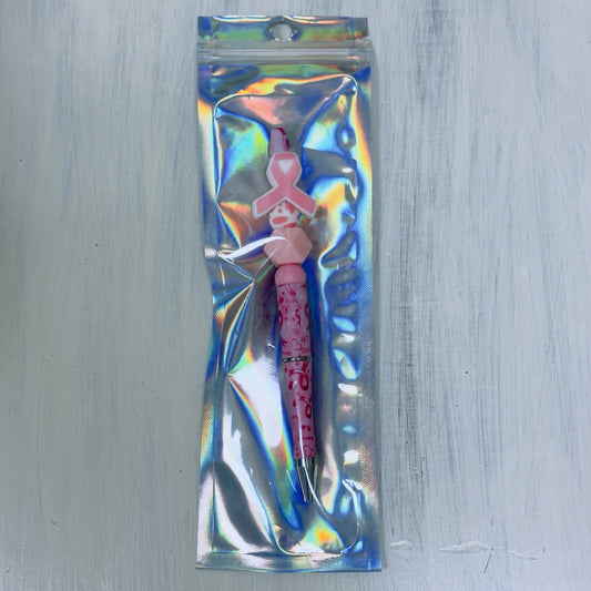 Beaded Ink Pen - Breast Cancer Awareness Ribbon