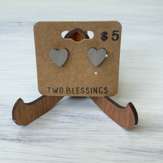 Two Blessings Earrings - Wood Earrings - Silver