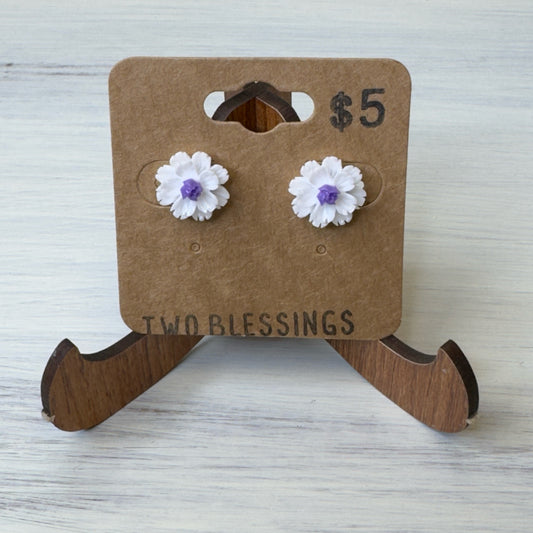 Two Blessings Earrings - Flower - White/Purple
